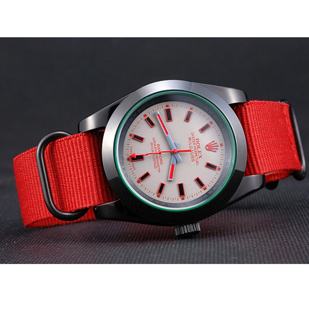 Aaa replica watch Strap Red Bamford 622002 Rolex Milgauss Nylon 0512